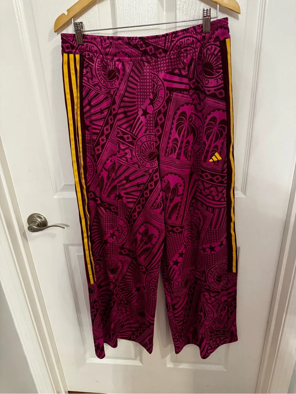 Adidas x Farm Rio Magenta Athletic Track Pants with Gold Stripes - Picture 1 of 4
